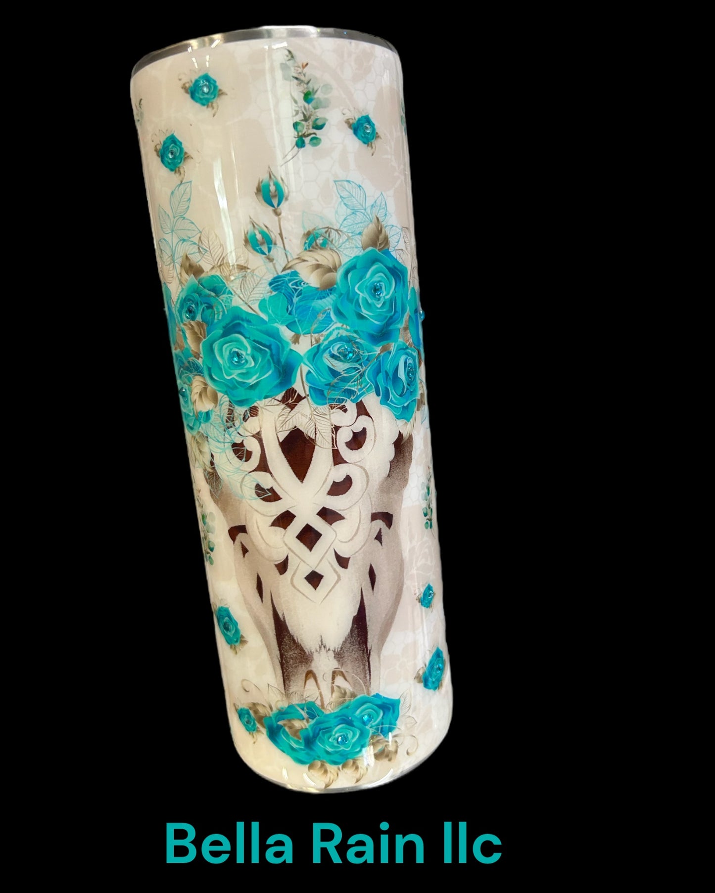 20 oz. BLUE FLORAL STEER SKULL - READY TO SHIP