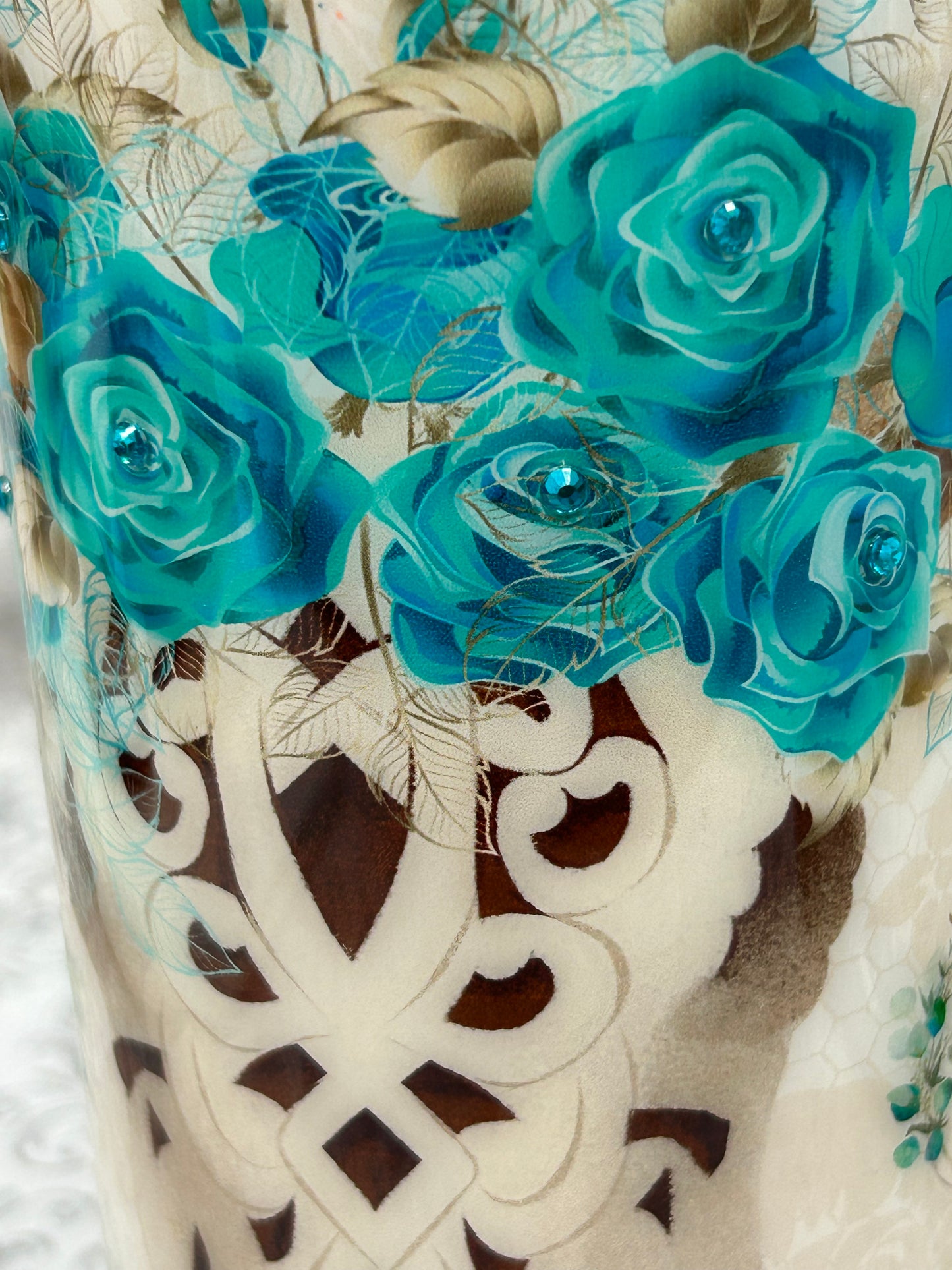 20 oz. BLUE FLORAL STEER SKULL - READY TO SHIP