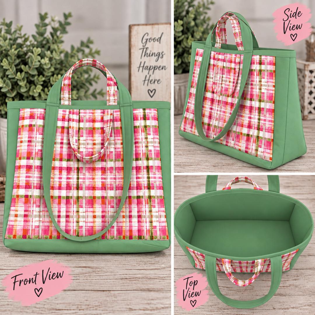 WATERMELON SUGAR PLAID  SMALL TOTE - PLEASE READ DESCRIPTION